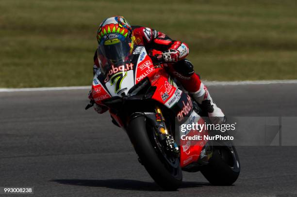 Chaz Davies of Aruba.it Racing - Ducati during the free practice of the Motul FIM Superbike Championship, Riviera di Rimini Round, at Misano World...