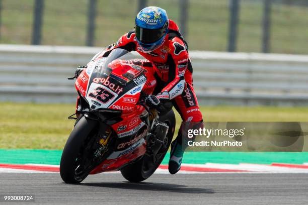 Marco Melandri of Aruba.it Racing - Ducati during the free practice of the Motul FIM Superbike Championship, Riviera di Rimini Round, at Misano World...