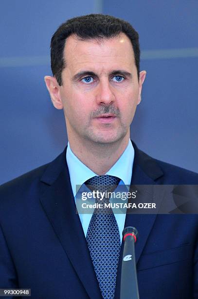Syrian President Bashar al-Assad gives a press conference with Turkish President Abdullah Gul on May 8, 2010 during a welcoming ceremony in Istanbul....