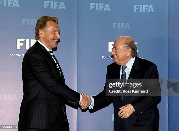 Igor Shuvalov, Deputy Prime-Minister of Russia presents the Russian Bid Book to Sepp Blatter, FIFA President during the 2018/2022 World Cup Bid Book...