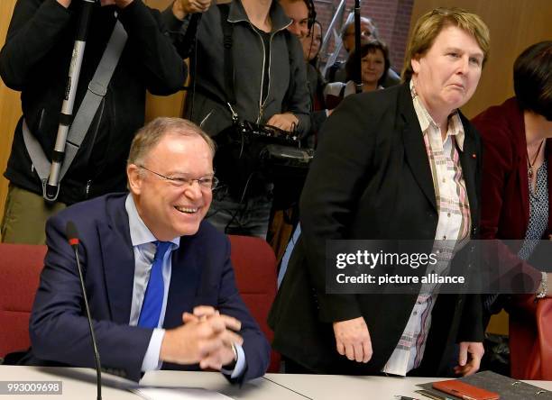 Prime minister Stephan Weil and Johanne Modder, SPD faction leader, at the state parliament for the start of exploratory talks between the two...