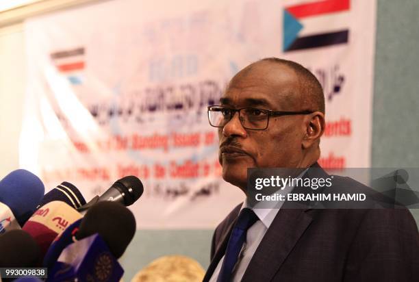 Sudanese Foreign Minister Ahmed al-Dierdiry speaks after a signing ceremony between South Sudan's government and rebels in the Sudanese capital...