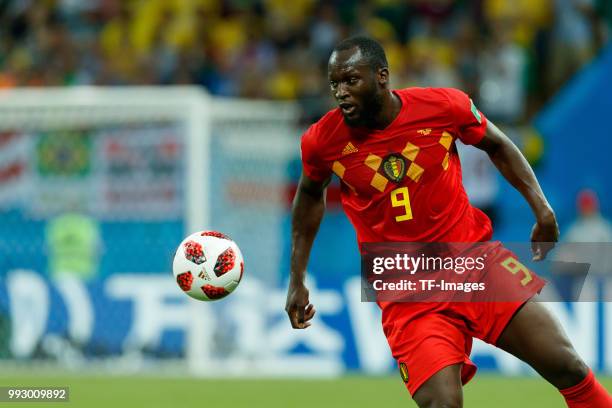 Romelu Lukaku of Belgium in action during the 2018 FIFA World Cup Russia Quarter Final match between Brazil and Belgium at Kazan Arena on July 6,...