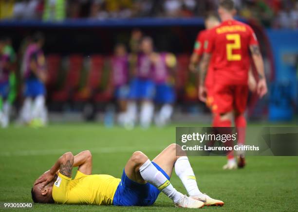 Renato Augusto of Brazil reacts during the 2018 FIFA World Cup Russia Quarter Final match between Brazil and Belgium at Kazan Arena on July 6, 2018...