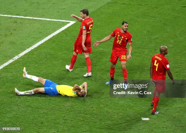 Renato Augusto of Brazil reacts during the 2018 FIFA World Cup Russia Quarter Final match between Brazil and Belgium at Kazan Arena on July 6, 2018...