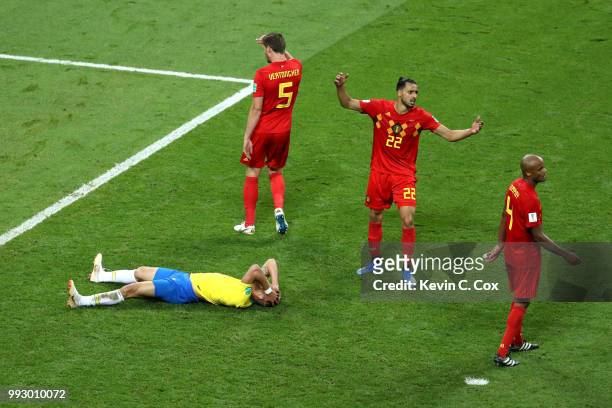 Renato Augusto of Brazil reacts during the 2018 FIFA World Cup Russia Quarter Final match between Brazil and Belgium at Kazan Arena on July 6, 2018...