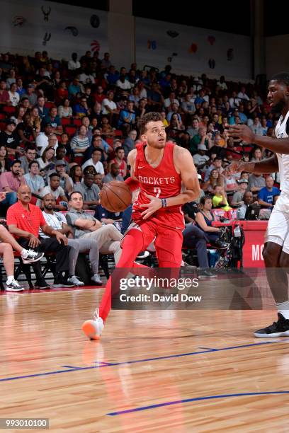 Hunter of the Houston Rockets handles the ball against the Indiana Pacers during the 2018 Las Vegas Summer League on July 6, 2018 at the Cox Pavilion...