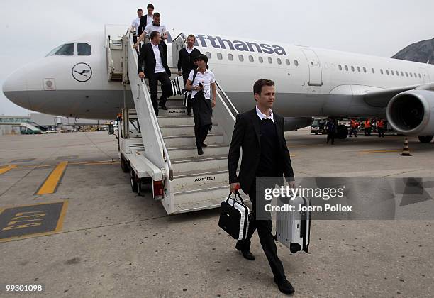 Team manager Oliver Bierhoff, head coach Joachim Loew and the assistence coaches Hans Dieter Flick and Andreas Koepke of Germany are pictured at the...