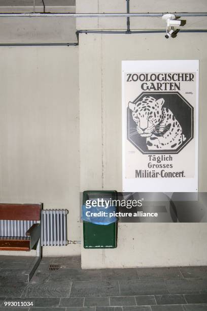 Poster with the lettering 'Zoologischer Garten - Taeglich großes Militaer-Concert' can be seen in the predator house in the Zoological Garden in...