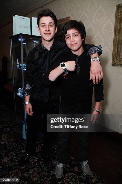 Actors David Henrie and Lorenzo Henrie pose with Simon G Jewelry at the 2010 Hollywood Life Young Hollywood Awards on May 13, 2010 in Los Angeles,...