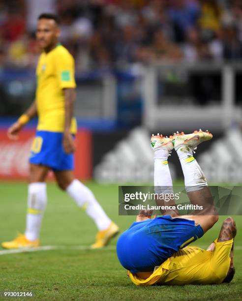 Philippe Coutinho of Brazil reacts during the 2018 FIFA World Cup Russia Quarter Final match between Brazil and Belgium at Kazan Arena on July 6,...