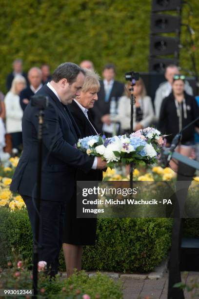 Wreaths laid by Paul Wheelhouse MSP and Baroness Annabel Goldie representing the UK Parliament, in Aberdeen's Hazlehead Park, where a service is to...