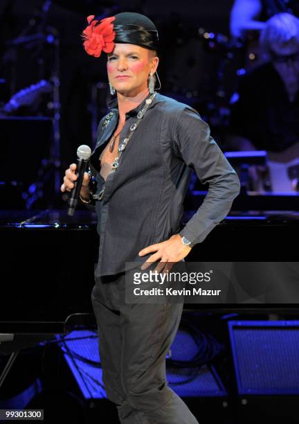 Sting on stage during the Almay concert to celebrate the Rainforest Fund's 21st birthday at Carnegie Hall on May 13, 2010 in New York City.