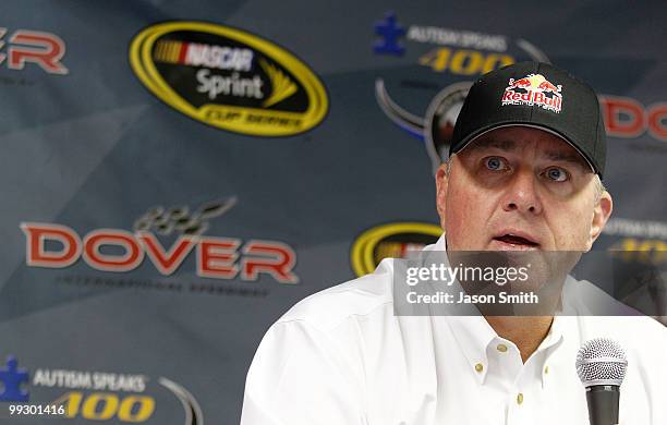 Red Bull Racing Team General Manager Jay Frye addresses the media concerning Brian Vickers during a press conference at Dover International Speedway...