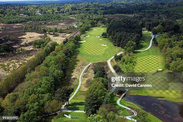 View of the par 4, 9th hole on the recently renovated West Course at the Wentworth Club venue for the 2010 BMW PGA Championship at Wentworth on May...