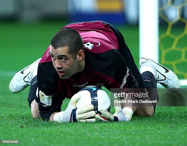 Dean Bouzanis of the Come Play XI makes a save during the Kevin Muscat Testimonial match between Melbourne Victory and the Come Play XI Squad at AAMI...