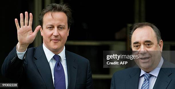 Scotland's First Minister, and Leader of the Scottish National Party , Alex Salmond , greets Britain's Prime Minister, and Leader of the Conservative...