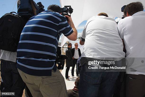 Liam Gallagher and Producer Andrew Eaton attend "The Longest Cocktail Party" Photocall at the Terrazza Martini during the 63rd Annual Cannes Film...