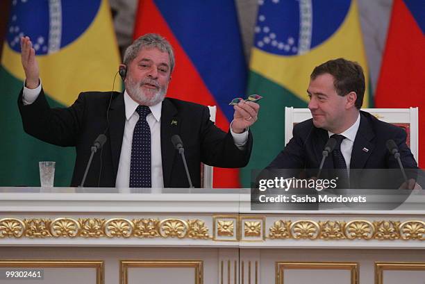 Russian President Dmitry Medvedev meets with Brazilian President Luiz Inacio Lula da Silva at the Kremlin May 2010 in Moscow, Russia. Luiz Inacio...