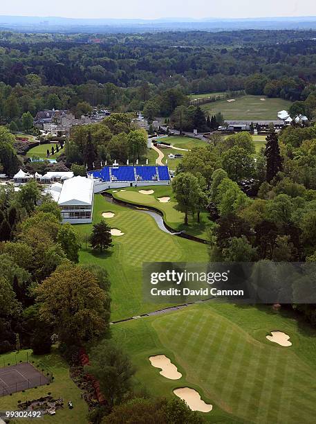 Views of the new par 5, 18th hole and the tournament infastructure on the recently renovated West Course at the Wentworth Club venue for the 2010 BMW...