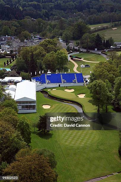 Views of the new par 5, 18th hole and the tournament infastructure on the recently renovated West Course at the Wentworth Club venue for the 2010 BMW...