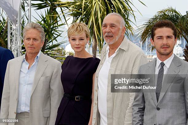 Actors Michael Douglas, Carey Mulligan, Frank Langella and Shia LaBeouf attend the 'Wall Street: Money Never Sleeps' Photo Call held at the Palais...