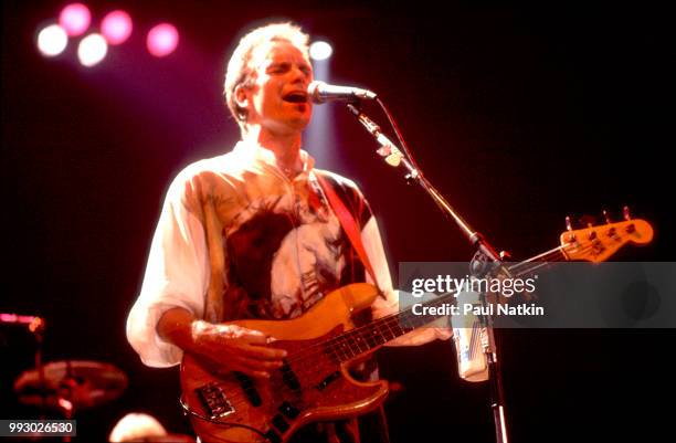 Singer Sting of The Police performs on stage at the Rosemont Horizon in Rosemont, Illinois, June 13, 1986.