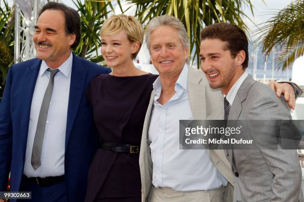 Director Oliver Stone, actors Michael Douglas, Carey Mulligan and Shia LaBeouf attend the 'Wall Street: Money Never Sleeps' Photo Call held at the...