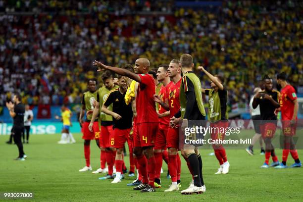 Belgium players acknowledges the fans followingthe 2018 FIFA World Cup Russia Quarter Final match between Brazil and Belgium at Kazan Arena on July...