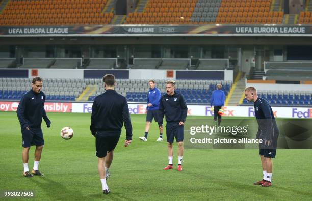 Hoffenheim's captian Eugen Polanski and his team mates seen during training session ahead of the Europa League match between Istanbul Basaksehir and...