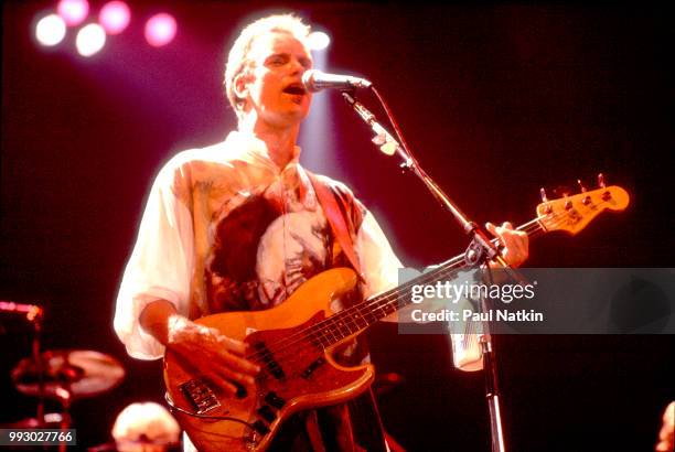 Singer Sting of The Police performs on stage at the Rosemont Horizon in Rosemont, Illinois, June 13, 1986.