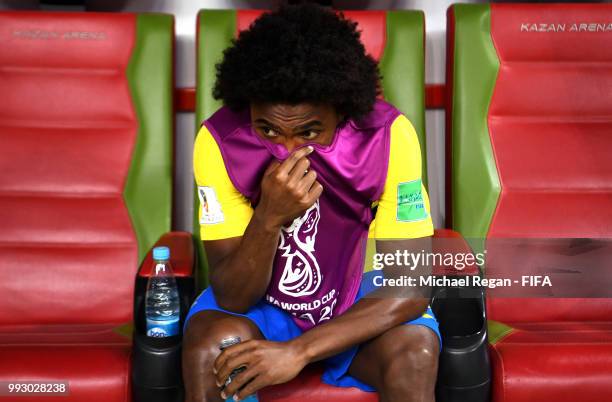 Willian of Brazil looks dejected following his sides defeat in the 2018 FIFA World Cup Russia Quarter Final match between Brazil and Belgium at Kazan...