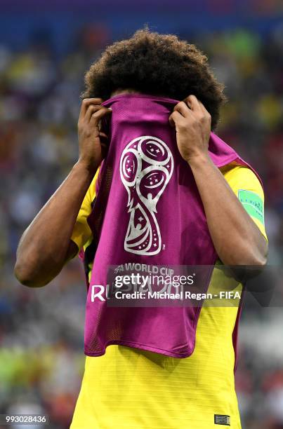 Willian of Brazil looks dejected following his sides defeat in the 2018 FIFA World Cup Russia Quarter Final match between Brazil and Belgium at Kazan...