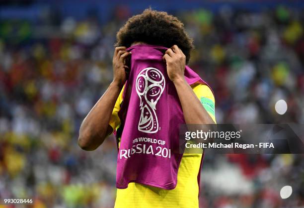 Willian of Brazil looks dejected following his sides defeat in the 2018 FIFA World Cup Russia Quarter Final match between Brazil and Belgium at Kazan...