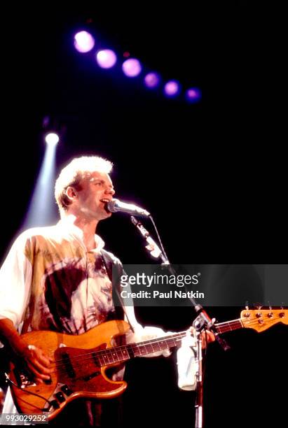 Singer Sting of The Police performs on stage at the Rosemont Horizon in Rosemont, Illinois, June 13, 1986.