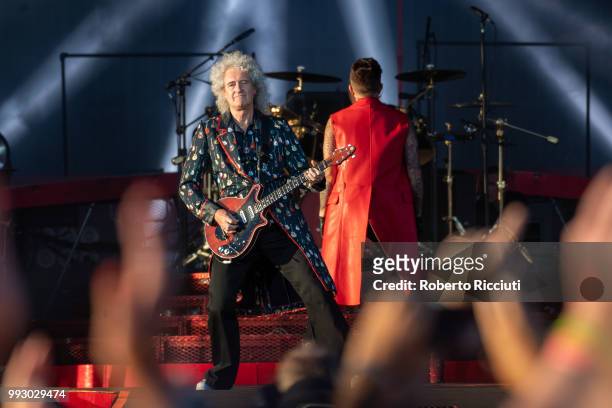 Brian May of Queen performs on stage during TRNSMT Festival Day 4 at Glasgow Green on July 6, 2018 in Glasgow, Scotland.