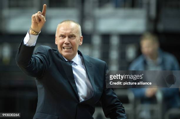 Vilnius head coach Rimas Kurtinaitis gesturing from the sidelines during the Eurocup basketball match between ALBA Berlin and Lietuvos Rytas Vilnius...