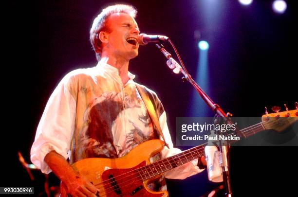 Singer Sting of The Police performs on stage at the Rosemont Horizon in Rosemont, Illinois, June 13, 1986.
