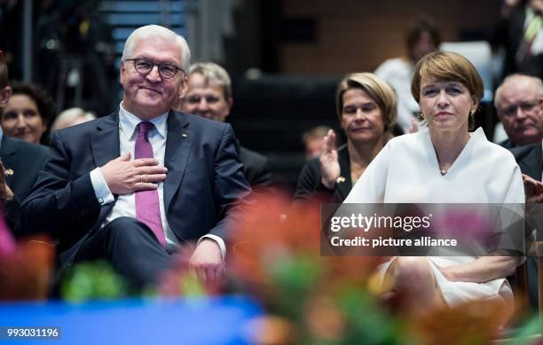 German President Frank-Walter Steinmeier and his wife Elke Budenbender sitting at the Singapore Management University , where President Steinmeier...