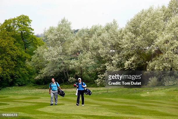 Players walk down the 12th fairway during the Virgin Atlantic PGA National Pro-Am Championship Regional Qualifier at Old Ford Manor Golf Club on May...