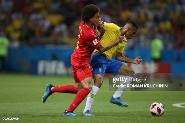 Belgium's midfielder Axel Witsel vies with Brazil's forward Gabriel Jesus during the Russia 2018 World Cup quarter-final football match between...