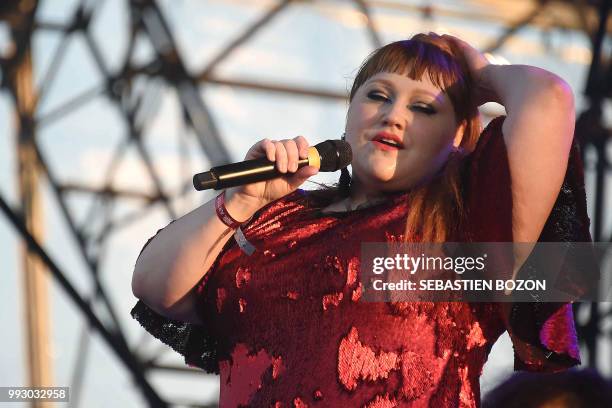 Singer Beth Ditto performs on stage during the 30th Eurockeennes rock music festival on July 6, 2018 in Belfort, eastern France.
