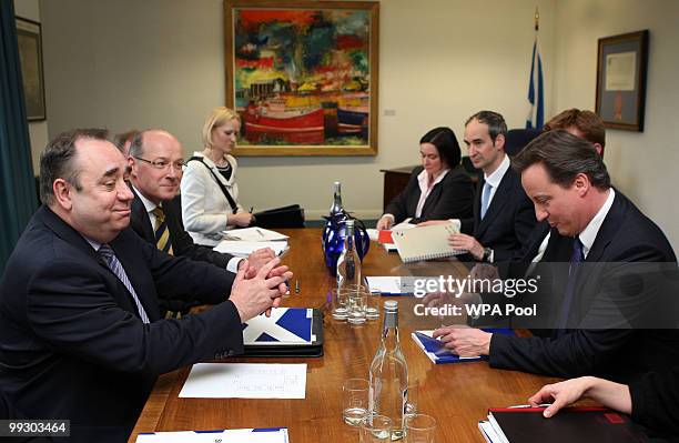 New British Prime Minister Prime Minister David Cameron sits opposite Scottish First Minister Alex Salmond, during a visit to St Andrews House, May...