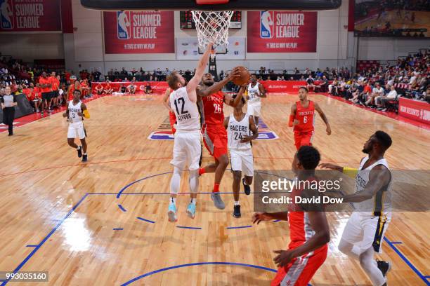 Markel Brown of the Houston Rockets goes to the basket against the Indiana Pacers during the 2018 Las Vegas Summer League on July 6, 2018 at the Cox...