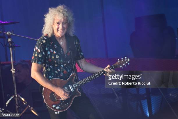 Brian May of Queen performs on stage during TRNSMT Festival Day 4 at Glasgow Green on July 6, 2018 in Glasgow, Scotland.