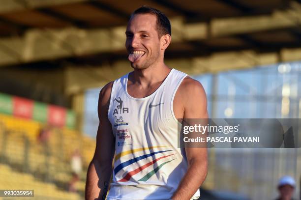 France's Renaud Lavillenie reacts prior to the men's pole vault competition during the Elite Athletics French Championships in Albi, southwestern...