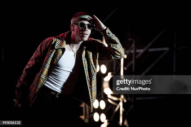 Benjamin Haggerty known by his stage name Macklemore performing live on stage in Rome at Rock in Roma festival, Rome, Italy on 3 July 2018.