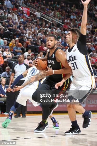 Omari Spellman of the Atlanta Hawks goes to the basket against the Utah Jazz on July 5, 2018 at Vivint Smart Home Arena in Salt Lake City, Utah. NOTE...