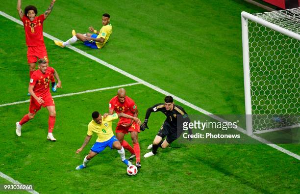Kazan, Russia Vincent Kompany defender of Belgium, Gabriel Jesus forward of Brazil during the FIFA 2018 World Cup Russia Quarter-final match between...