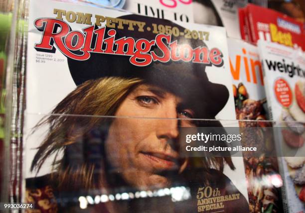 Jubilee edition of the music magazine "Rolling Stones" can be seen inside a shop in New York, US, 30 October 2017. Photo: Christina Horsten/dpa